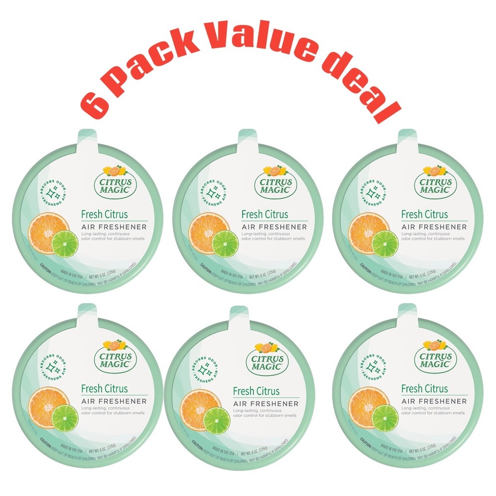 (6 Pack) Citrus Magic Odor Absorbing Solid Air Freshener, Fresh Citrus, 8-Ounce